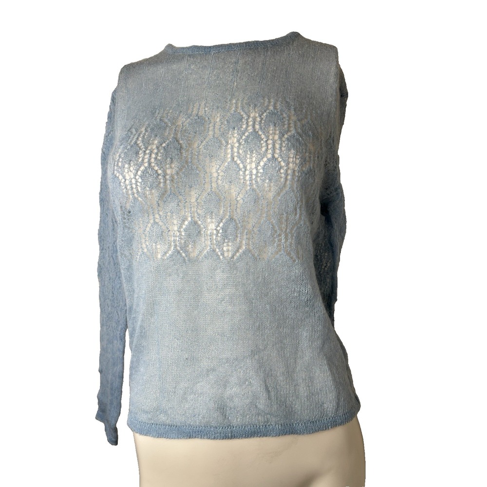 Free People Medium Blue Open Knit Wool Blend Sweater Boho Lightweight STAINED